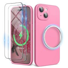 SURPHY Capa projetada para iPhone 15 (6,1 polegadas 2023) com MagSafe, 2 protetores de tela, silicone lquido, proteo para camera e forro de microfibra macio, Rosa e Preto (Pink and Black)
