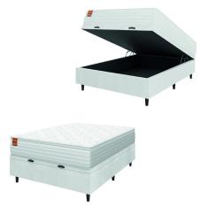 Cama Box Baú Colchão Casal Molas Ensacadas Real 138x188x68cm Linho Branco Inducol - Suporta até 130kg por Pessoa