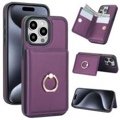 Capa carteira para iPhone 12 Pro com suporte para cartão, capa de couro com bloqueio RFID, suporte de anel giratório de 360° com fecho magnético à prova de choque para iPhone 12 Pro 6,1 polegadas