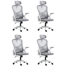 Kit 4 Cadeiras para Escritório Presidente Office Columbus com Tela Mesh Branco/Cinza