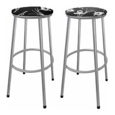 Kit 2 Banco Banqueta Alta Sem Encosto - Moveraço, Prata, Assento Preto