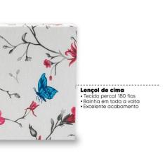 Lençol Solteirão/Viúvo Cima Bainha Estampado Percal 180 Fios - Bem Me 