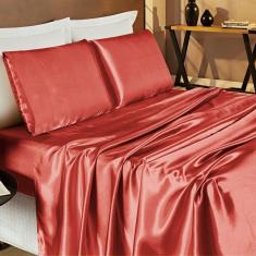 Jogo Cama Lençol Monza Queen Cetim Charmousse Brilhante 4 Peças - Terracota Telha