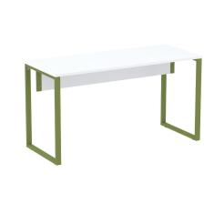 Mesa Escritório P25 TUB Pandin 134 cm (Larg) Tampo MDP Branco Pé Aço Tubular Verde Mirô