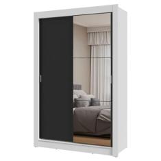 Guarda-roupa Solteiro 2 Portas de Correr com Espelho Branco/preto Milano Madesa