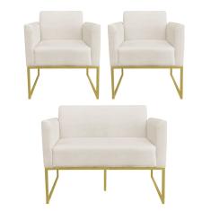 Kit 01 Namoradeira 02 Poltronas Marisa Bege