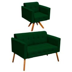 Kit 1 Namoradeira e 1 Poltrona Giratória Elisa Suede Verde