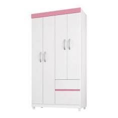 Guarda Roupa Solteiro Lótus 4 Portas e 2 Gavetas Flex Branco/Rosa - De