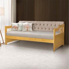 Sofá Cama Dublin Mona Estofado Capitonê Veludo Bege Madeira - Imbuia