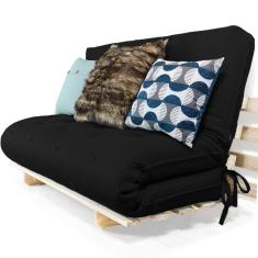 Sofa Cama Casal Futon Oriental Preto Com Madeira Maciça.