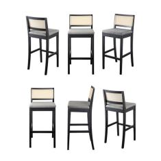 Kit 6 Banquetas com Encosto e Apoio para Pés Tiê CabeCasa MadeiraOrigi