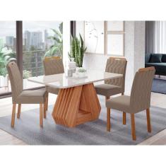 Conjunto Sala de Jantar Ágata Tampo em MDF e Vidro Com 4 Cadeiras Paol