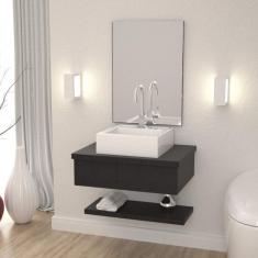 Bancada para Banheiro com Cuba Q35 Prateleira e Espelheira 606w Metrópole Compace Preto Onix