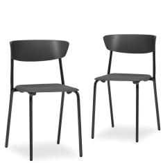 Kit 02 Cadeiras Fixa Base Preta Empilhável Bit F02 Preto - Lyam Decor