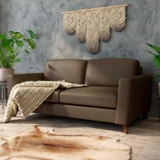 Sofá Sala de Estar Living 4 Lugares 280cm Presley Pés Madeira Couro Capuccino G52 - Gran Belo