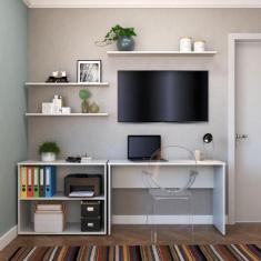 Escrivaninha Mesa Escritório com Nichos e 3 Prateleiras 190cm Branco -