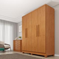 Guarda Roupa Solteiro com Pés 4 Portas 2 Gavetas 133cm Amsterdam Bege/