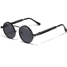 Oculos de Sol Masculino Steampunk Redondo Metal Frame Kingseven Polarizados N7579 (C2)