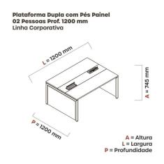 Mesa de Plataforma Dupla para 2 Pessoas Corporativa 120x120/2p Branco/Cinza