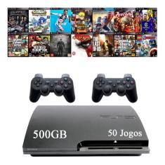 Sony Playstation 3 Super Slim 500gb Standard + 2 Controle + 50 Jogos + God Of War + The Last Of Us + Fifa PlayStation 3