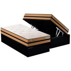 Cama Box Baú Solteiro: Colchão Molas Ensacadas Plumatex MasterPocket Smart Milano + Base CRC Suede Black(88x188)
