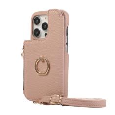 Suporte de anel crossbody com zíper cartões Solt carteira capa de couro para iPhone 15 Pro Max 14 Plus 13 12 11 SE 2022 capa espelhada, carne, para iPhone 13Mini
