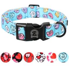 Coleira para cães de Dia dos Namorados MR. CHUBBYFACE Blue Love, coleira fofa para meninos e meninas para cães pequenos, médios e grandes