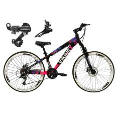 Bicicleta Aro 26 Vikingx Tuff Preto/Rosa 21v Alumínio Câmbio Shimano F