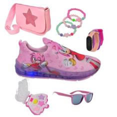Tênis Infantil Feminino Unicórnio/Amy Rose Com Led Slip On + Bolsa + M