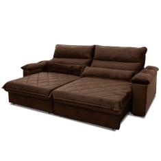Sofá Retrátil Reclinável Grécia 2.70m Suede Velut Marrom Molas no Assento - King House