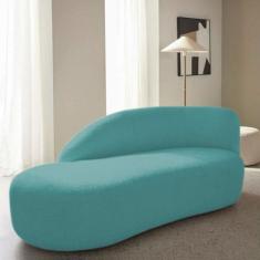 Divã Recamier Curvo Luna 185cm Lado Esquerdo Suede Azul Turquesa - Ama