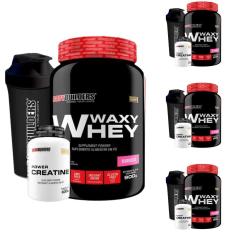 Kit 4x Whey Protein Waxy Whey 900g + 4x Power Creatina 100g + 4x Coqueteleira 600ml - Bodybuilders-Unissex