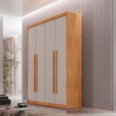 Guarda Roupa Solteiro Heros 4 Portas 2 Gavetas MDF Naturalle-Off White Moderna