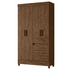 Guarda Roupa Solteiro Sobral 4 Portas 4 Gavetas MDP Castanho Wood Moval Móveis