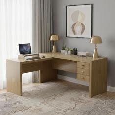 Escrivaninha Mesa Escritório em L com Me4106 3 Gavetas 154,8cm - Tecno