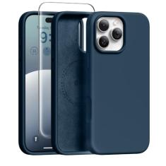 Capa magnética GONEZ para iPhone 16 Pro Max, compatível com MagSafe, capa de silicone líquido, com protetor de tela + protetor de câmera, capa protetora completa à prova de choque, 6,9", azul escuro
