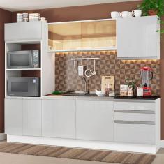 Armário de Cozinha Completa Madesa 100% MDF Acordes Balcão (Sem Tampo e Pia) Portas Branco Brilho