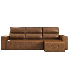 Sofá Retrátil Reclinável 6 Lugares Sala de Estar 374cm Russo Couro Caramelo - Gran Belo