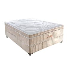 Cama Box Casal Royale com Colchão Casal Molas Ensacadas Bege e Branca