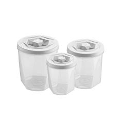 Kit Porta Mantimentos Branco Tampa Rosca Pote Plástico 3 un