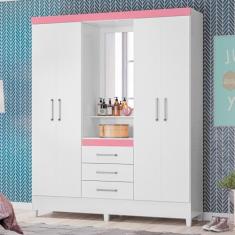 Guarda Roupa Casal Arezzo Branco/Rosa/Branco