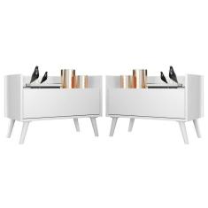 Kit c/ 2 Mesas de Cabeceira 60 cm c/ Pés Retrô Multimóveis Branca