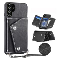 Asuwish Capa de telefone para Samsung Galaxy S23 Ultra 5G capa carteira com protetor de tela de vidro temperado suporte de cartão alça transversal acessórios de celular de couro S23Ultra 23S S 23