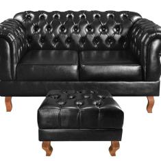 Namoradeira com Puff Duquesa Decorativo Chesterfield Capitonê Preto