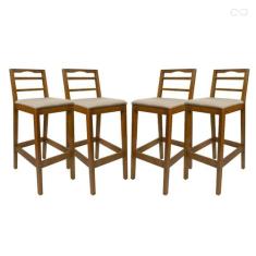 Kit 4 Banquetas para Balcão Estofada Alta Grécia de Madeira Amêndoa Li