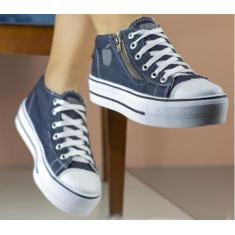 Tenis Feminino Plataforma Via Star Shoes 1001, Jeans escuro, 36