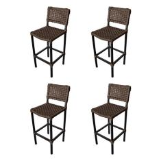 Kit 4 Banquetas Premiuim Assento Curvo França em Aluminio e Corda Naút