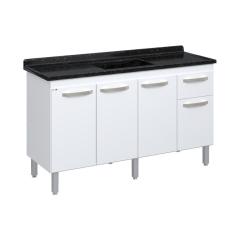 Balcão Flat De Cozinha Para Pia 4 Portas 1 gaveta 1,43 Rorato - Branco