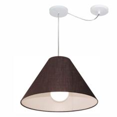 Lustre Pendente Cone Com Desvio De Centro Vivare Md-4272 Cúpula Em Tecido 15x40cm - Bivolt Café 127/220v