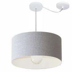 Lustre Pendente Cilíndrico Com Desvio Md-4230 Cúpula Em Tecido 50x25cm Rustico Cinza - Bivolt